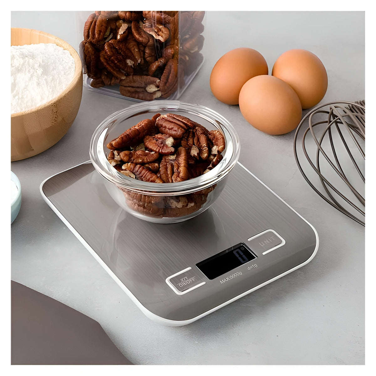 Kingavon Digital Kitchen Scales Grey 180mm x 140mm x 18mm DS091 | LCD Display | Auto 0n/off | Low Power/Overload Indicator | Lightweight | Max Loading