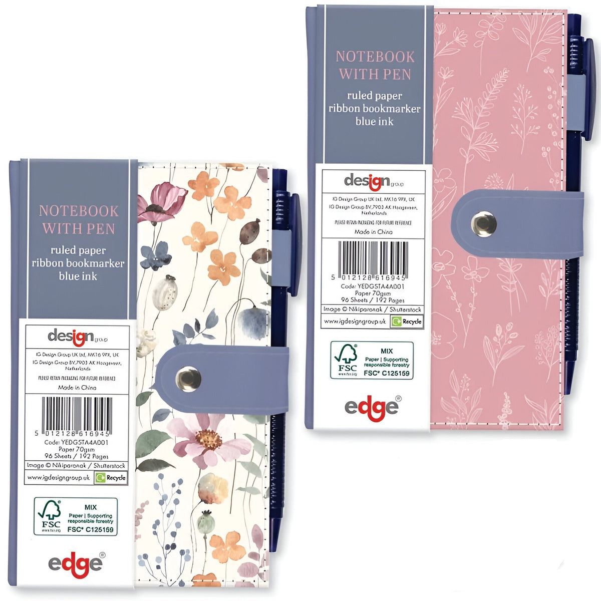 Design Group Notebook with Pen Wild Bloom Assorted Pack of 1 YEDGSTA4A001 | Ruled Paper | Ribbon Bookmarker | Blue Ink