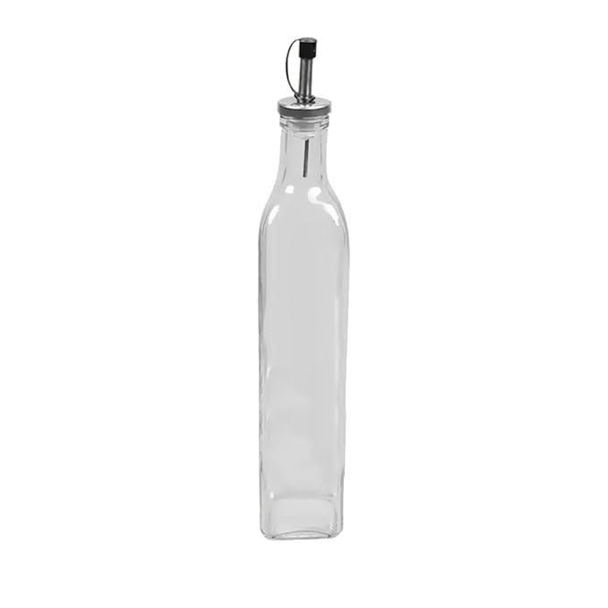 SiL Glass Condiment Bottle with Stainless Steel Pourer Transparent 58mm x 295mm x 58mm 500ml 354g KG0074A | Ideal for Olive Oil-Vinegar and Dressings | Leakproof and Refillable
