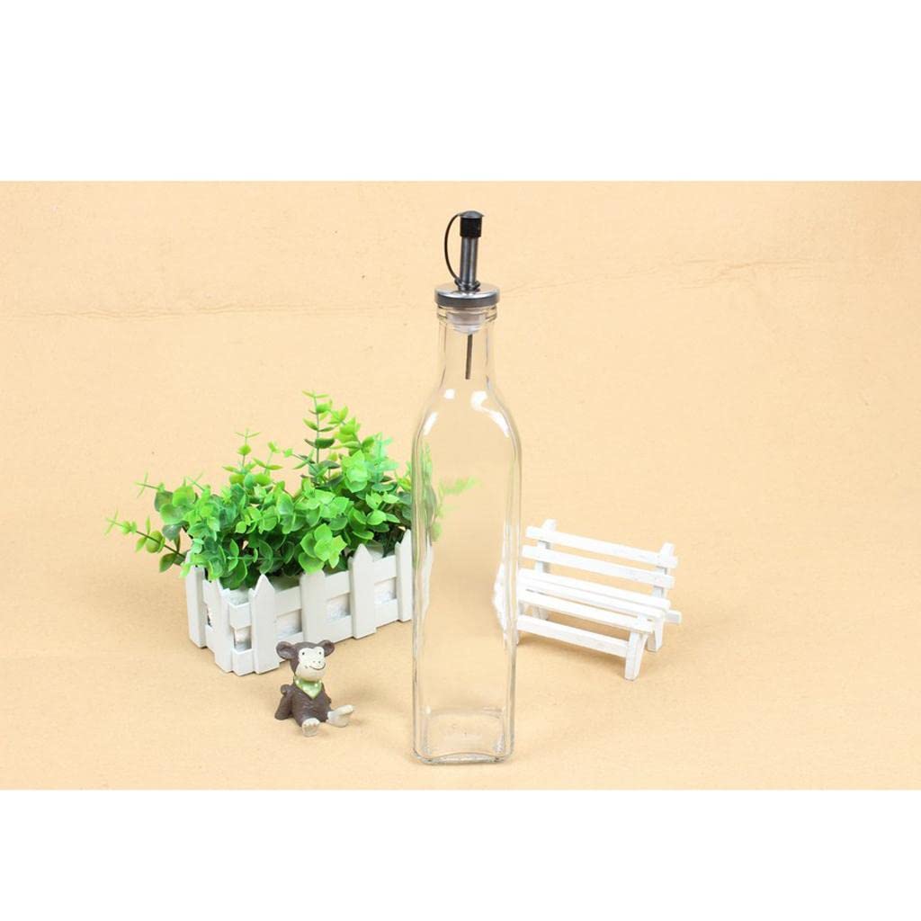 SiL Glass Condiment Bottle with Stainless Steel Pourer Transparent 58mm x 295mm x 58mm 500ml 354g KG0074A | Ideal for Olive Oil-Vinegar and Dressings | Leakproof and Refillable