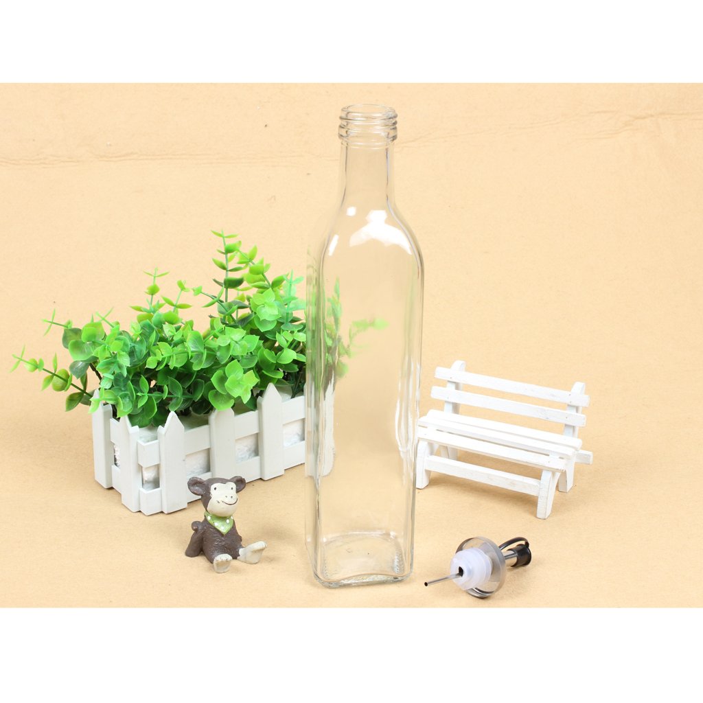 SiL Glass Condiment Bottle with Stainless Steel Pourer Transparent 58mm x 295mm x 58mm 500ml 354g KG0074A | Ideal for Olive Oil-Vinegar and Dressings | Leakproof and Refillable