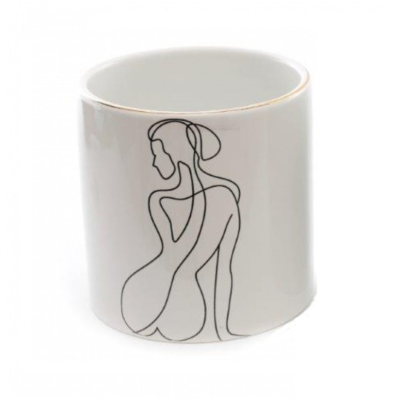 SiL Woman Silhouette Planter White 120mm x 120mm 500g WO0010 | Made of Dolomite | Elegant Indoor Decor for Home and Office