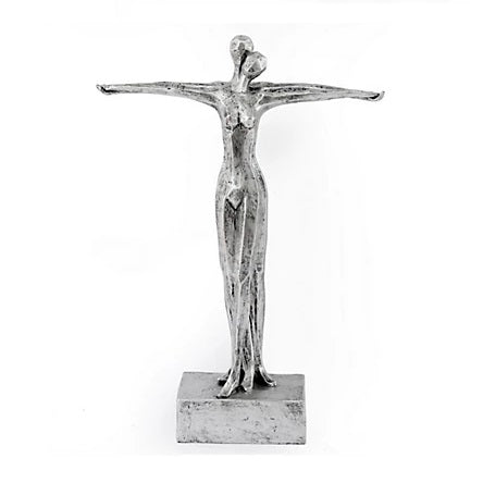 SiL Couple Stautue Ornament Silver 25cm x 8cm x 35cm OR2111 | Made of Polyresin | Elegant Modern Art Figurine | For Home and Office Decor