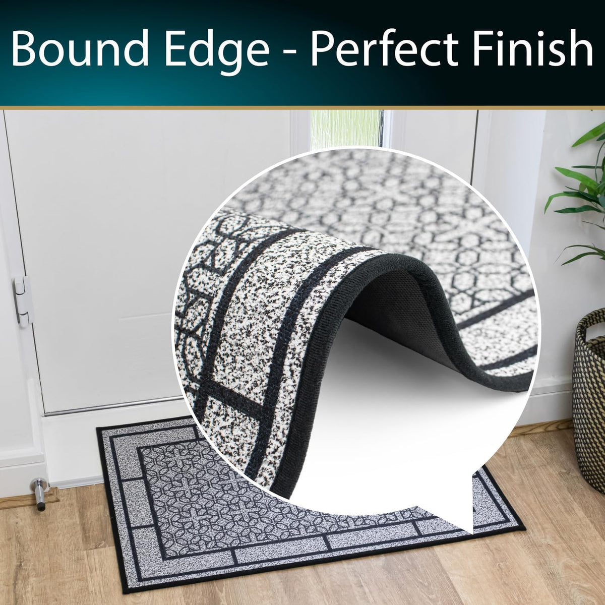 Avanti Printed Linen Effect Pattern Heavy-Duty Indoor Doormat Black and Grey 50cm x 75cm 01-337 | Non-Slip Rubber Backing Mat | Dirt and Moisture Absorbent | Perfect for Hallways and Kitchens | Keeps Floors Clean | Wrinkle-resistant