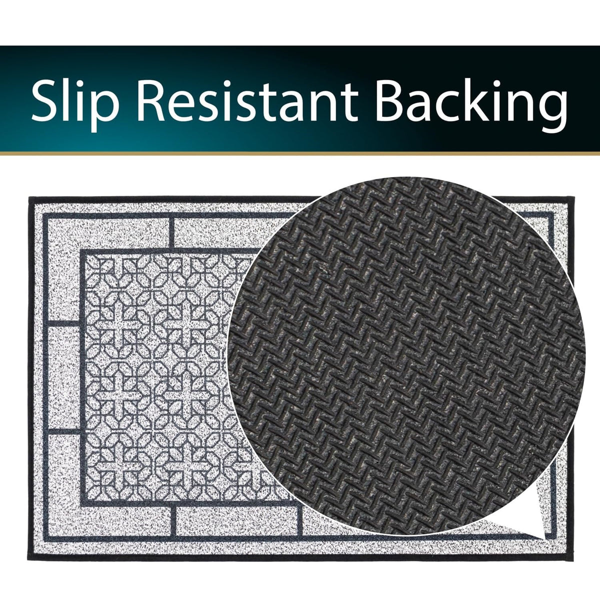 Avanti Printed Linen Effect Pattern Heavy-Duty Indoor Doormat Black and Grey 50cm x 75cm 01-337 | Non-Slip Rubber Backing Mat | Dirt and Moisture Absorbent | Perfect for Hallways and Kitchens | Keeps Floors Clean | Wrinkle-resistant