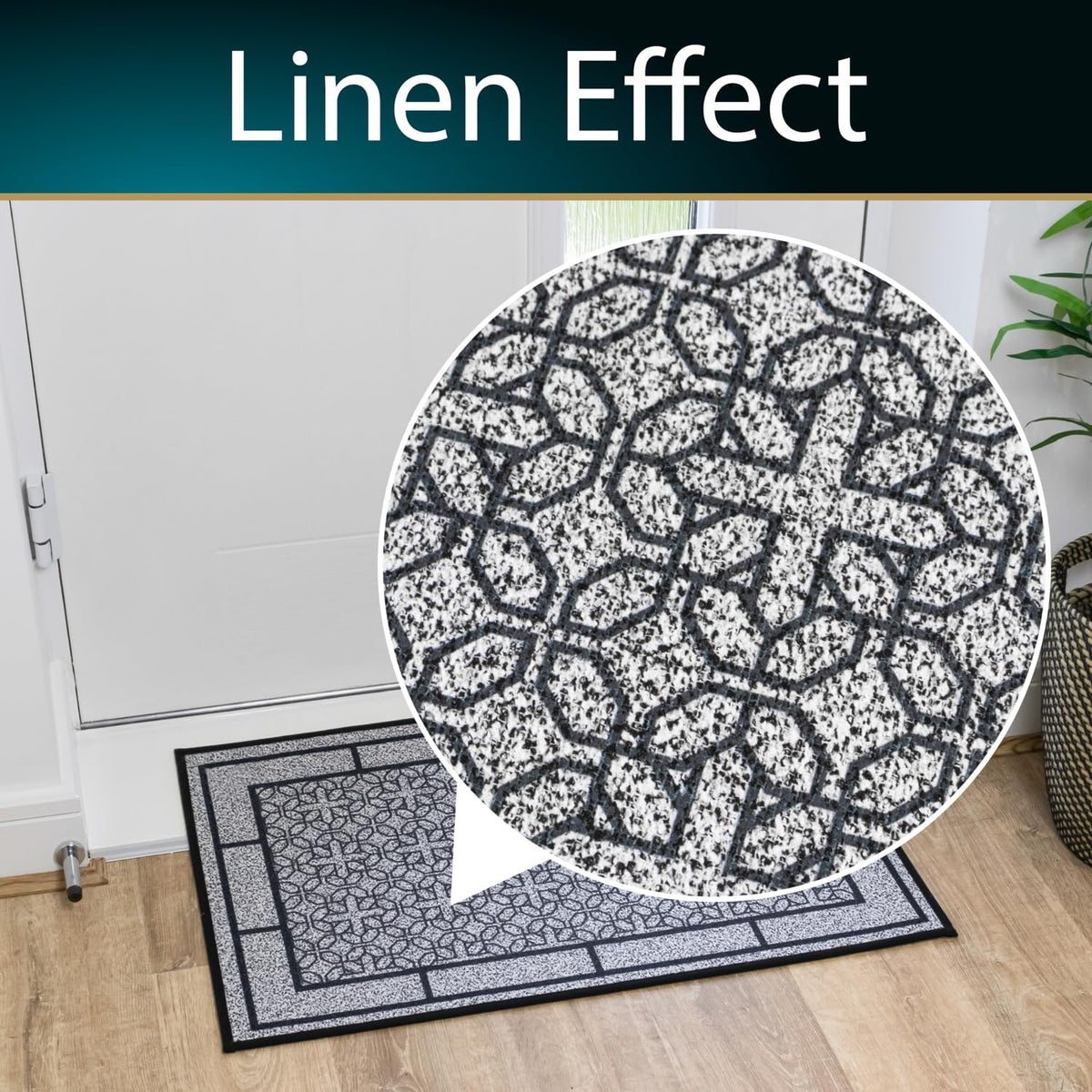 Avanti Printed Linen Effect Pattern Heavy-Duty Indoor Doormat Black and Grey 50cm x 75cm 01-337 | Non-Slip Rubber Backing Mat | Dirt and Moisture Absorbent | Perfect for Hallways and Kitchens | Keeps Floors Clean | Wrinkle-resistant