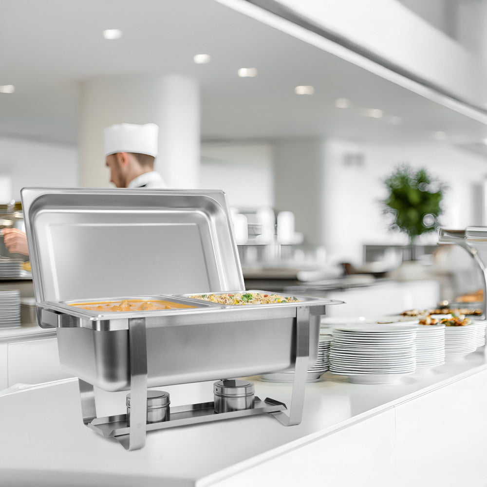 SQ Professional Banquet Double Compartment Chafing Dish Chrome 570mm x 360mm x 320mm 13.5Ltr 1461 | High Quality Stainless Steel | Ideal for all Buffet Services | Twin Fuel Holders for Even Heat Distribution | Easy to Clean | Effortless to Transport