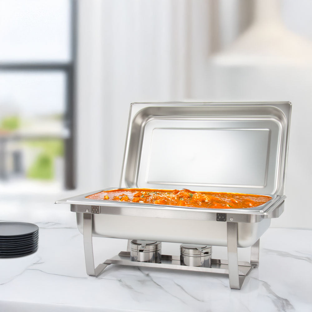 SQ Professional Banquet Single Compartment Chafing Dish Chrome 600mm x 350mm x 320mm 9.5Ltr 1465 | High Quality Stainless Steel | Ideal for Buffet Services | Twin Fuel Holders | Easy to Clean | Easy to Transport