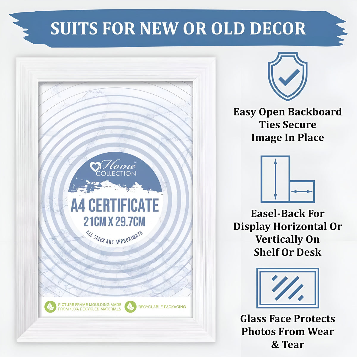 Design Group Home Collection A4 Certificate Cambridge Glass Frame White 21cm x 29.7cm MIAQ/2