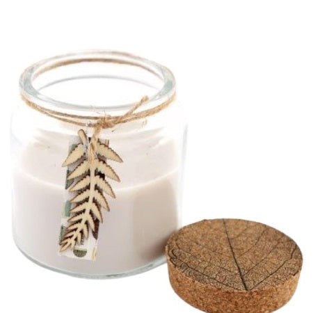 SiL Forest Mist Scented Glass Leaf Candle with Cork Lid White 100mm x 100mm 570g NI1024 | Decorative Home Aromatherapy Candle