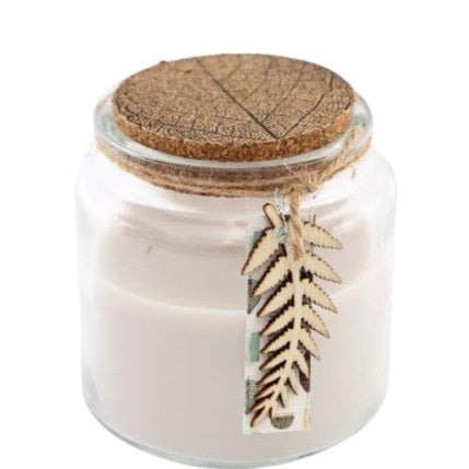 SiL Forest Mist Scented Glass Leaf Candle with Cork Lid White 100mm x 100mm 570g NI1024 | Decorative Home Aromatherapy Candle