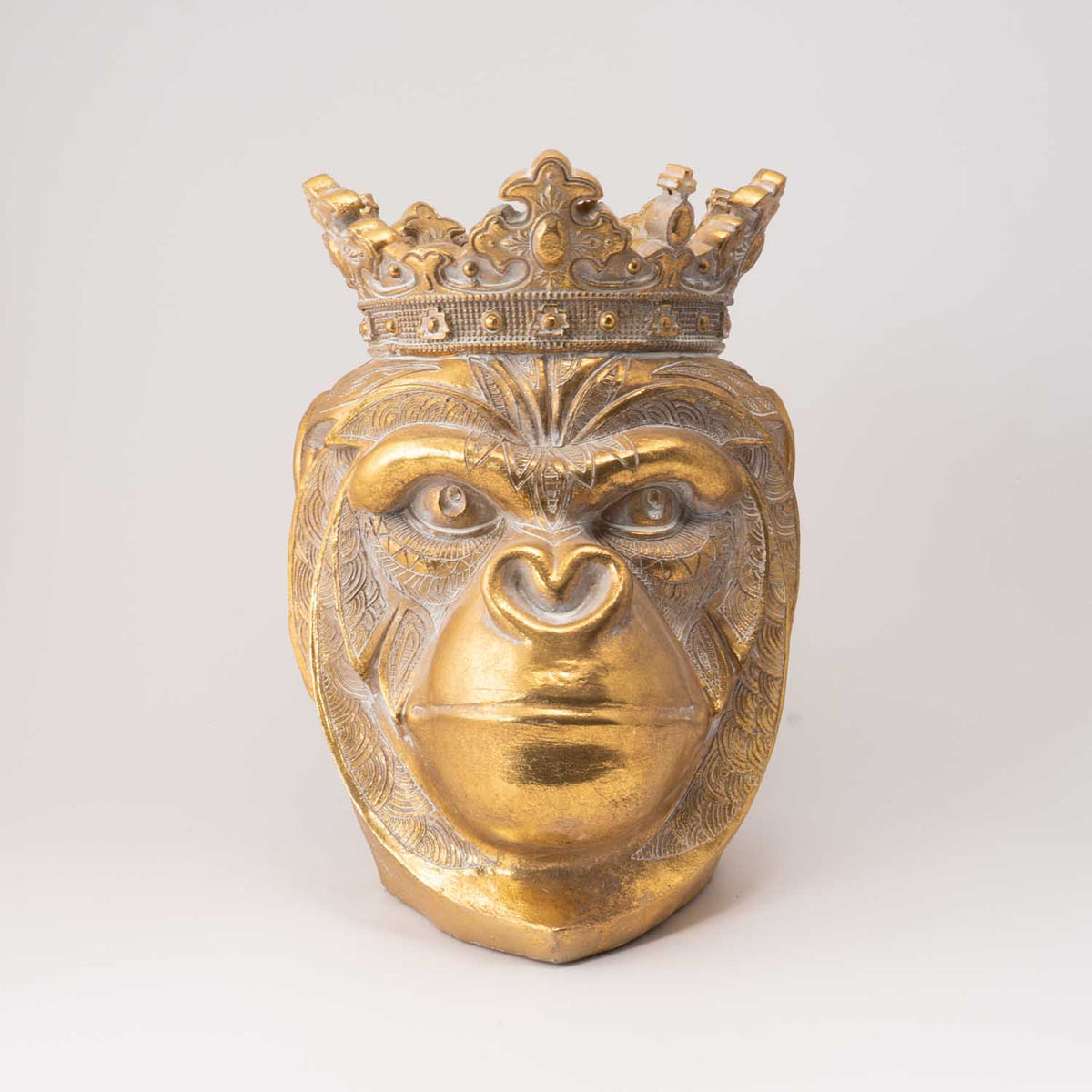 SiL Regal Gorilla King Head Sculpture With Crown Planter Golden 210mm x 255mm x 225mm 1564g OR1964 | Ornate Tribal Design | Decorative Resin Figurine for Home and Office Decor