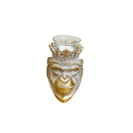 SiL Regal Gorilla King Head Sculpture With Crown Planter Golden 210mm x 255mm x 225mm 1564g OR1964 | Ornate Tribal Design | Decorative Resin Figurine for Home and Office Decor