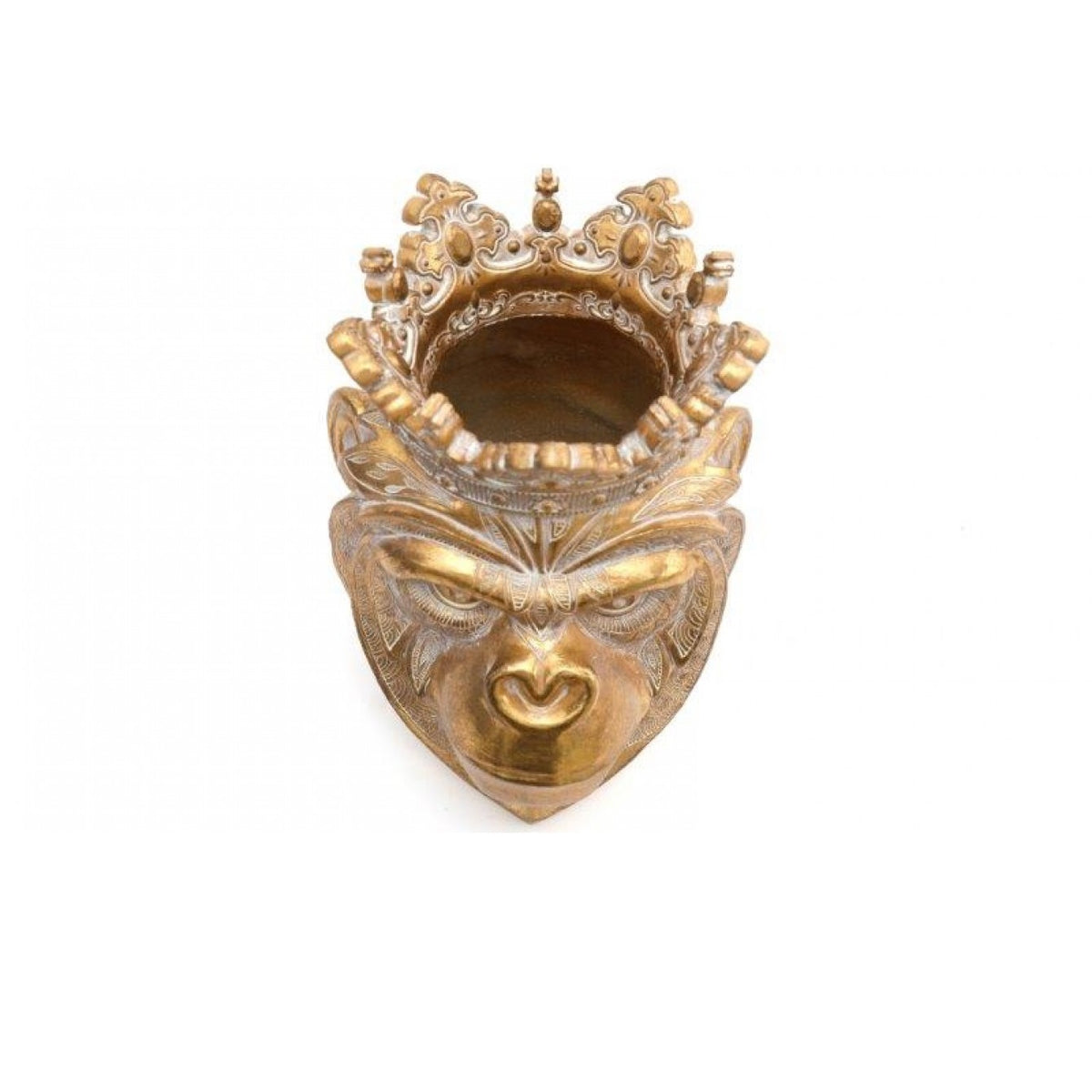 SiL Regal Gorilla King Head Sculpture With Crown Planter Golden 210mm x 255mm x 225mm 1564g OR1964 | Ornate Tribal Design | Decorative Resin Figurine for Home and Office Decor