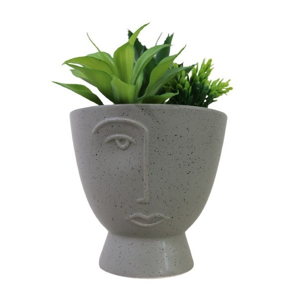 SiL Abstract Face Head Planter Pot Grey 149mm x 250mm x 149mm FL1227 | Decorative Vase for Indoor Plants and Succulents