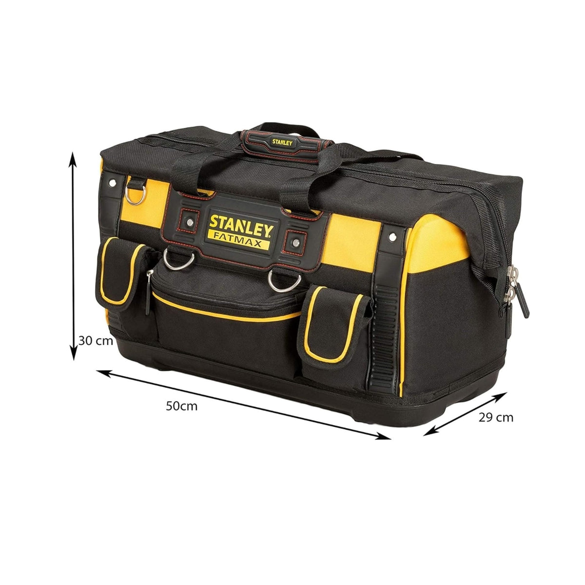 Stanley FatMax Heavy-Duty Open Mouth Rigid Tool Bag Yellow and Black 50cm x 30cm x 29cm FMST1-71180 | Multi-Pocket Storage with Water Proof Base | Tool Organizer for Tradesmen and DIY