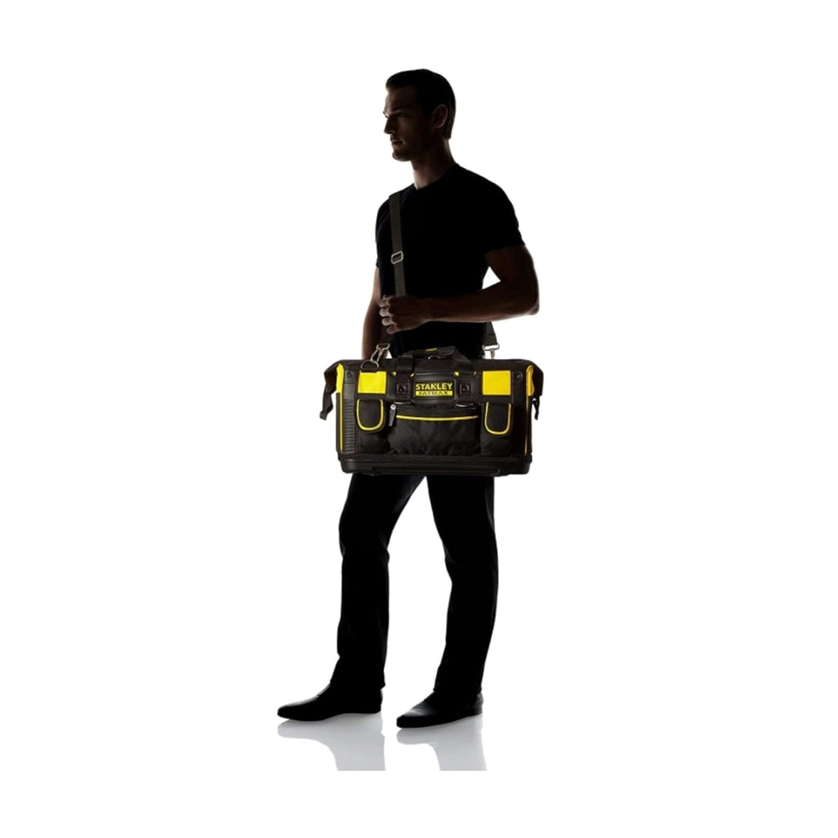 Stanley FatMax Heavy-Duty Open Mouth Rigid Tool Bag Yellow and Black 50cm x 30cm x 29cm FMST1-71180 | Multi-Pocket Storage with Water Proof Base | Tool Organizer for Tradesmen and DIY