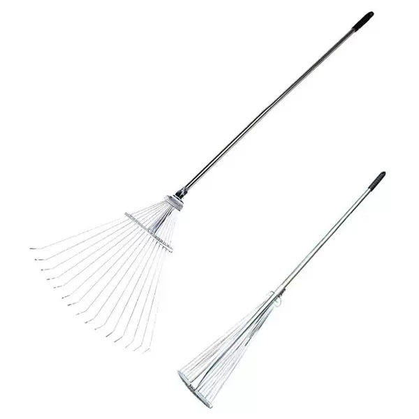 Green Blade Heavy-Duty Adjustable Metal Garden Rake with Tubular Steel Shaft Silver 118cm x 148.5cm x 43.5cm GR100 | 15 Flexible Tines | Plastic Grip | Ideal for Lawn and Grass Raking