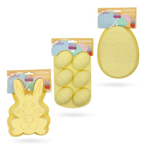 La Cucina Happy Easter Silicone Non Stick Baking Mold Bunny Yellow 170491510 | Bunny-Egg and Mini Egg Shapes | Ideal for Easter Treats and Chocolate Making