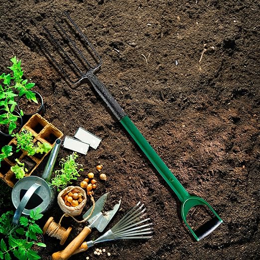 Green Blade Heavy-Duty Carbon Steel Border Fork with Soft Grip Handle Green and Black GF101 | For Digging and Soil Turning | Ideal for Flower Beds and Landscaping | Rust- resistant Finish | Steel Shaft with Plastic Coated Finish