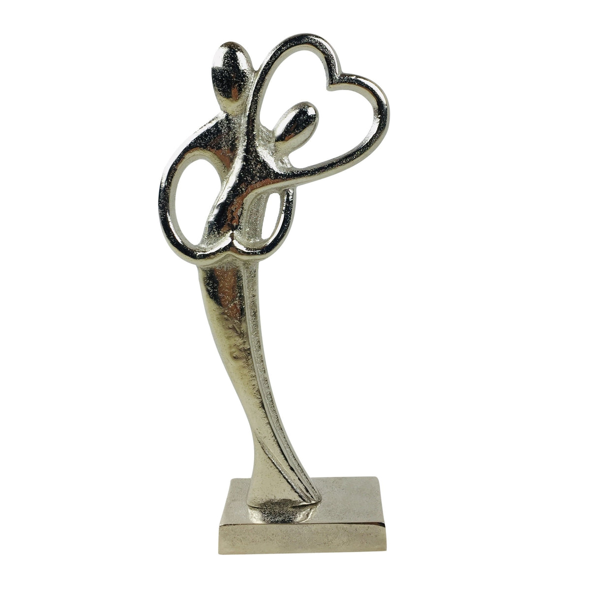 SiL Abstract Couple Embrace Heart Statue Silver 125mm x 275mm x 15mm 490g OR1083 | Romantic Metal Figurine with Heart Design | Modern Home Decor Ornament