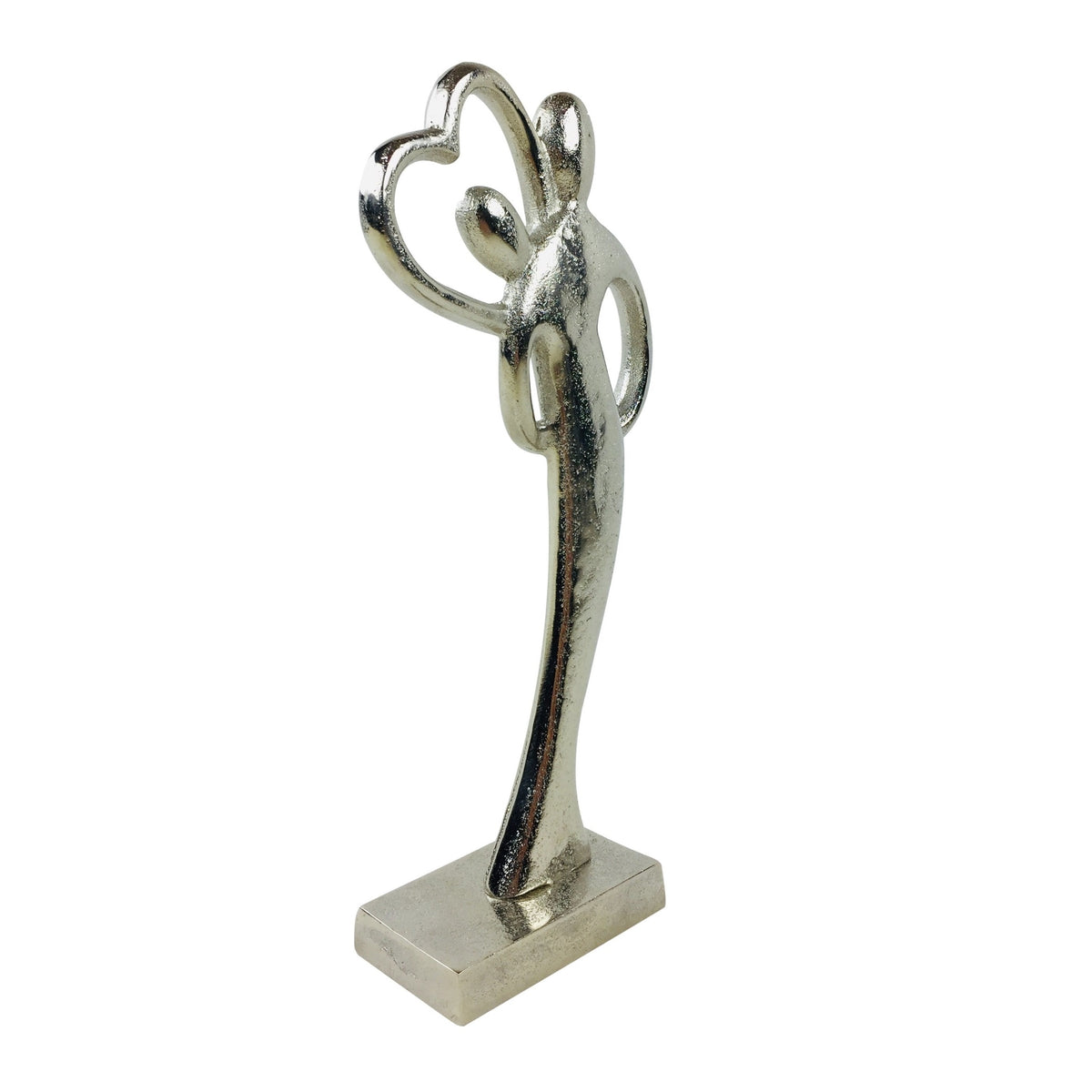 SiL Abstract Couple Embrace Heart Statue Silver 125mm x 275mm x 15mm 490g OR1083 | Romantic Metal Figurine with Heart Design | Modern Home Decor Ornament