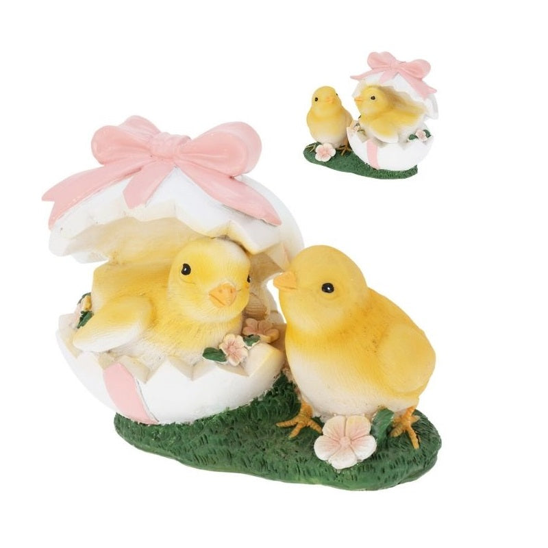 Easter Themed Decoration Chicks Figurine Multicoloured 14.8cm x 8.5cm x 11.2cm Pack of 1 PLX000260 | Adorable Hatching Chicks in Decorative Egg Ornaments