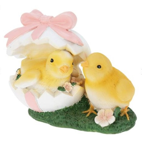 Easter Themed Decoration Chicks Figurine Multicoloured 14.8cm x 8.5cm x 11.2cm Pack of 1 PLX000260 | Adorable Hatching Chicks in Decorative Egg Ornaments