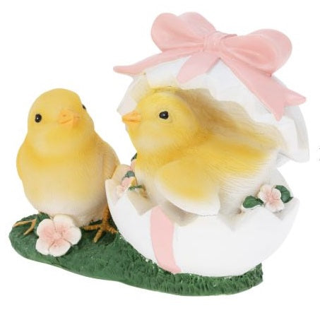 Easter Themed Decoration Chicks Figurine Multicoloured 14.8cm x 8.5cm x 11.2cm Pack of 1 PLX000260 | Adorable Hatching Chicks in Decorative Egg Ornaments