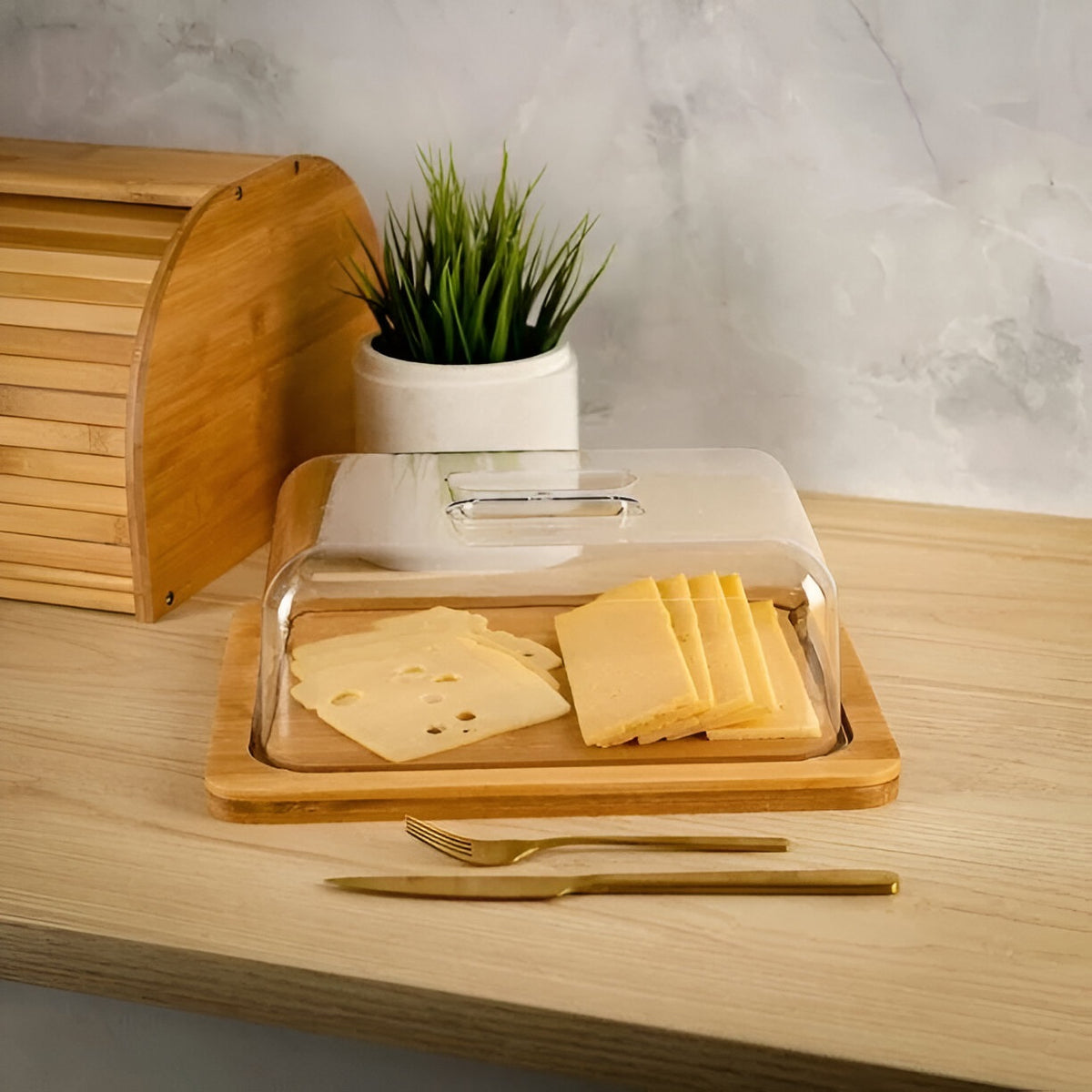 Excellent Houseware Cheese Cover with Bamboo Base Brown 26cm x 20cm x 7cm 170489250