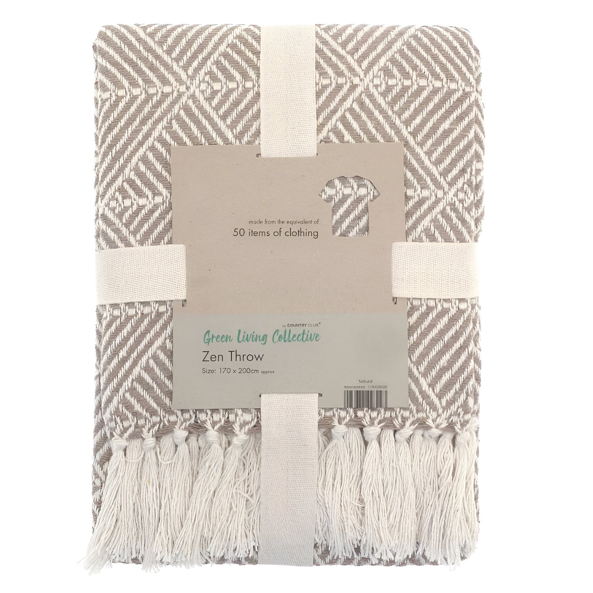 Country Club Green Living Collection Zen Throw Natural 170cm x 200cm OTM228230 | Made From the Equivalent of 50 Item of Clothing
