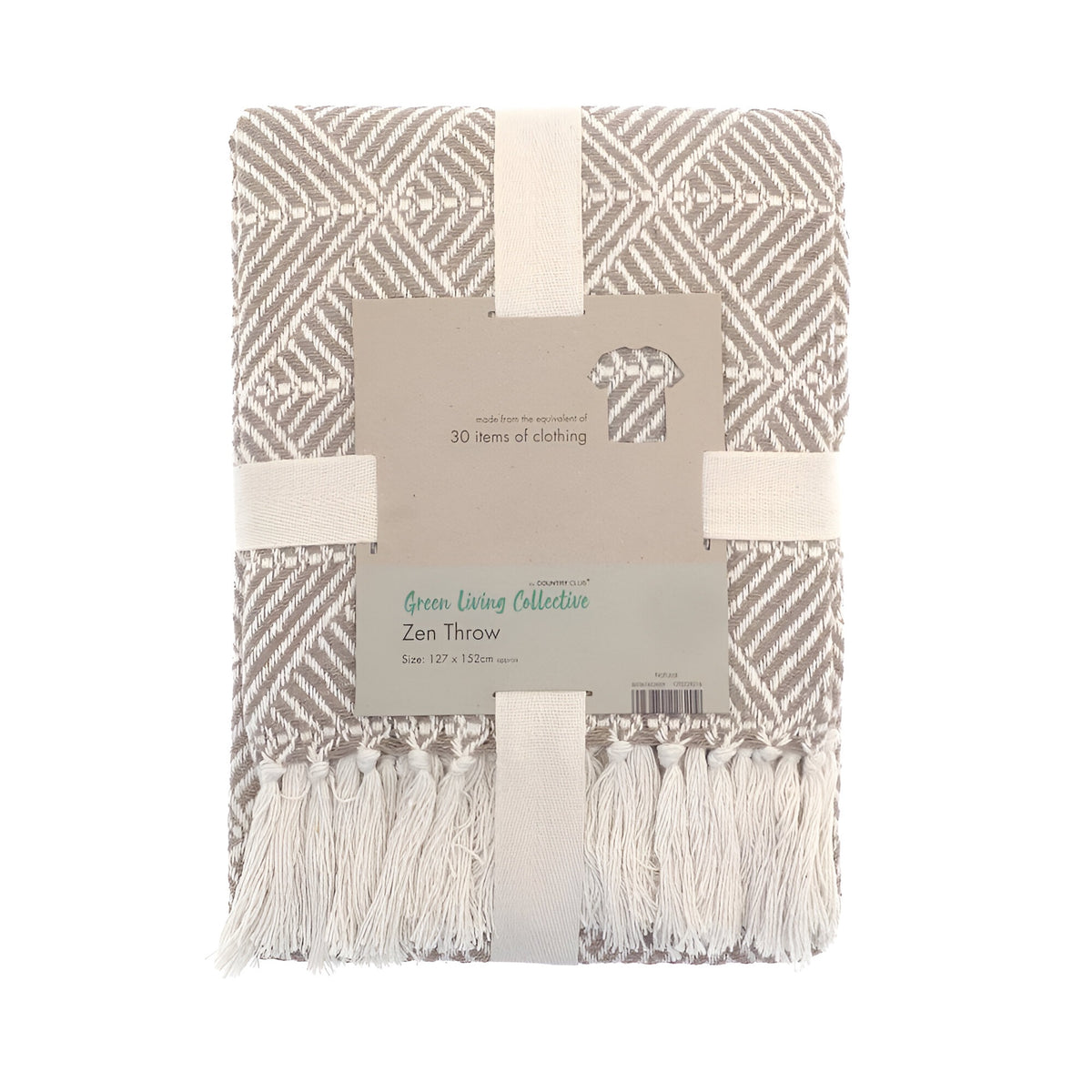 Country Club Green Living Collection Zen Throw Natural 127cm x 152cm OTS228216 | Made From the Equivalent of 30 Item of Clothing