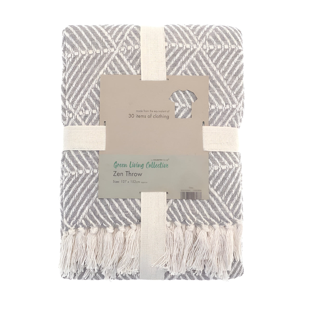Country Club Green Living Collection Zen Throw Grey 127cm x 152cm OTS228094 | Made From the Equivalent of 30 Item of Clothing