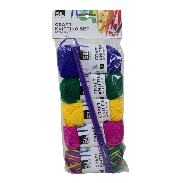 SiL Craft Knitting Set Multicoloured 110mm x 270mm Pack of 5 176g CR0030A | Yarn Bundle with Knitting Needles | DIY Craft Kit for Beginners and Hobbyists