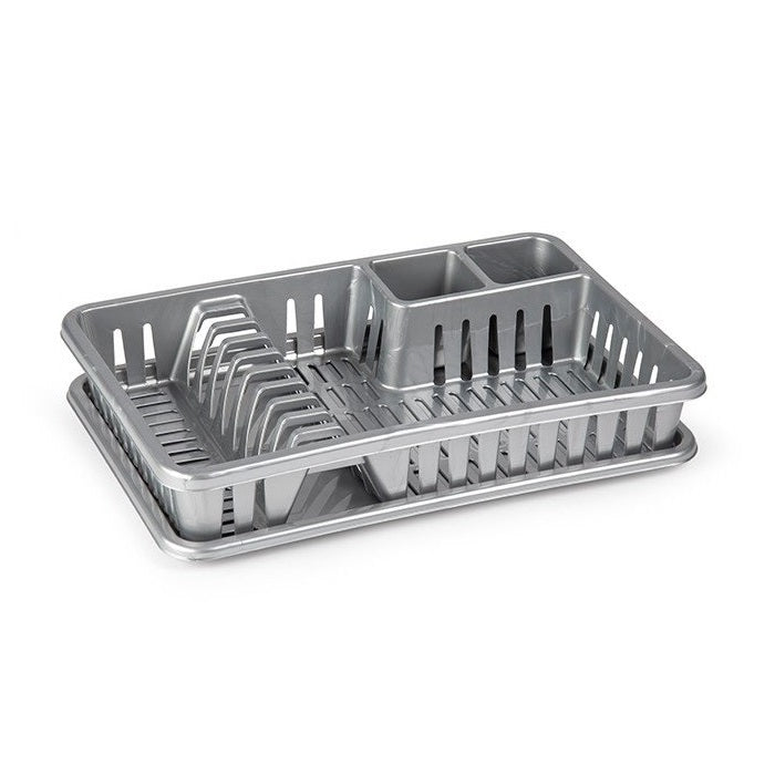 PlasticForte Venecia Plastic Dish Drainer Grey 45cm x 29.7cm x 8cm 1258012 | Rack with Cutlery Holder | Durable Kitchen Sink Organizer