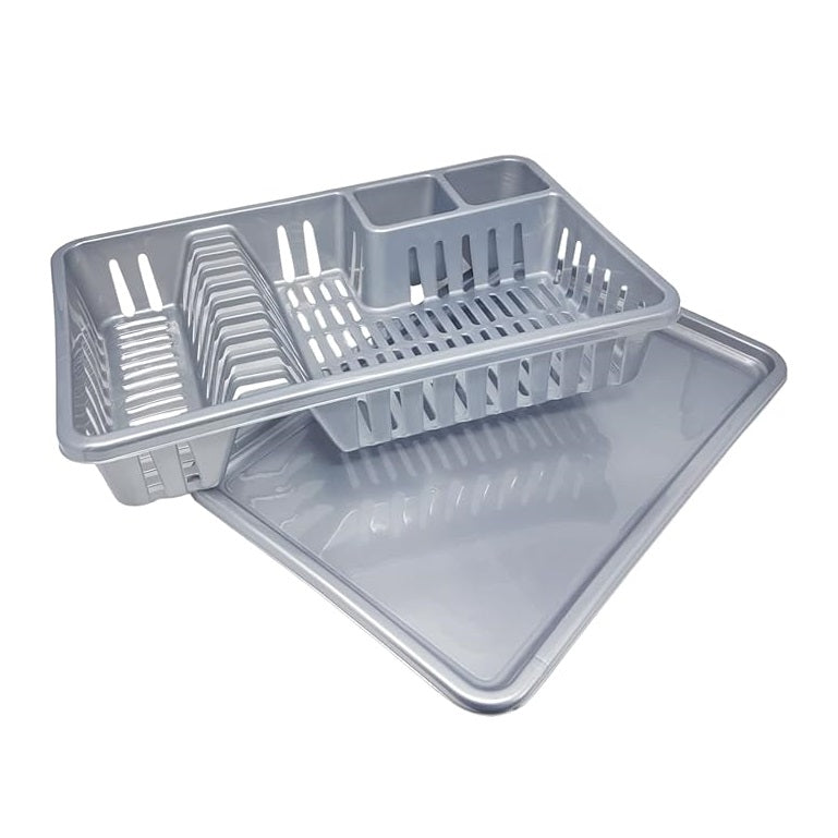 PlasticForte Venecia Plastic Dish Drainer Grey 45cm x 29.7cm x 8cm 1258012 | Rack with Cutlery Holder | Durable Kitchen Sink Organizer