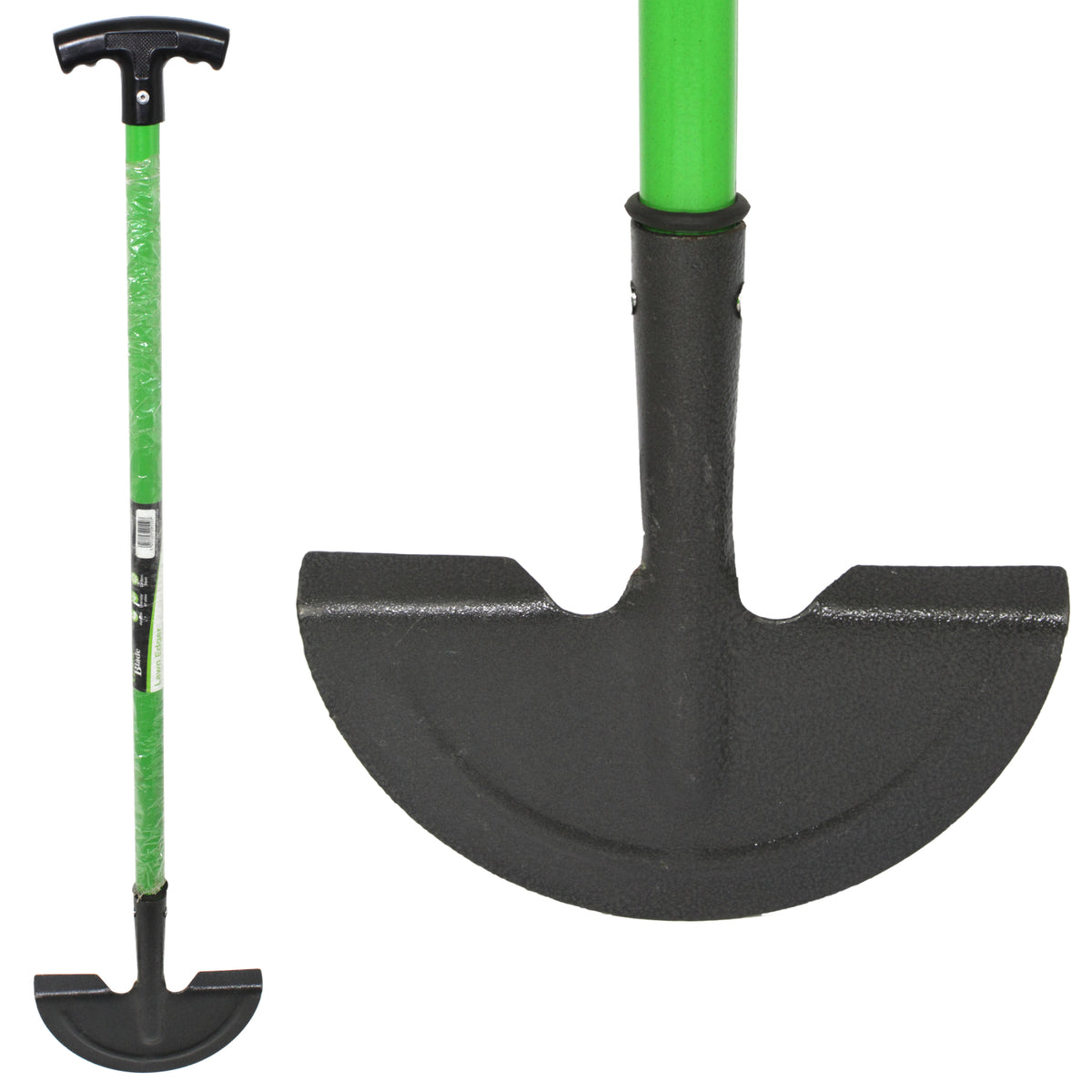 Green Blade Heavy-Duty Carbon Steel Garden Half-Moon Edging Tool with T-Grip Handle Green and Black LE100 | Sharp Border Spade for Precise Lawn and Garden Edging | Steel Shaft with Powder Coated Finish and Plastic Grip