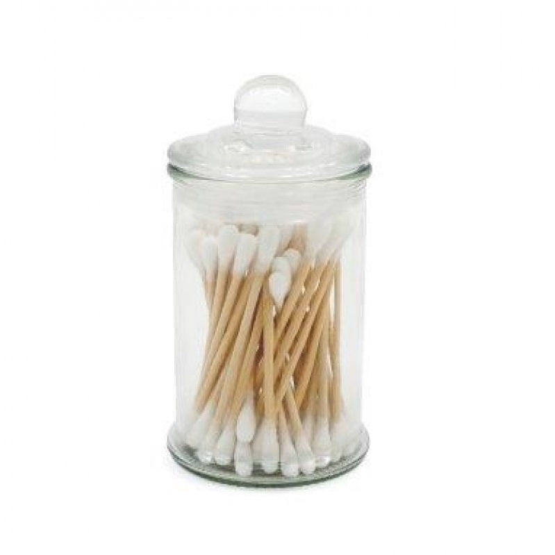 SiL Interiors Cotton Buds Storage Glass Jar with Lid Transparent 60mm x 120mm x 60mm Pack of 50 199g BE0025 | Eco-Friendly Bamboo Cotton Swabs for Personal Care