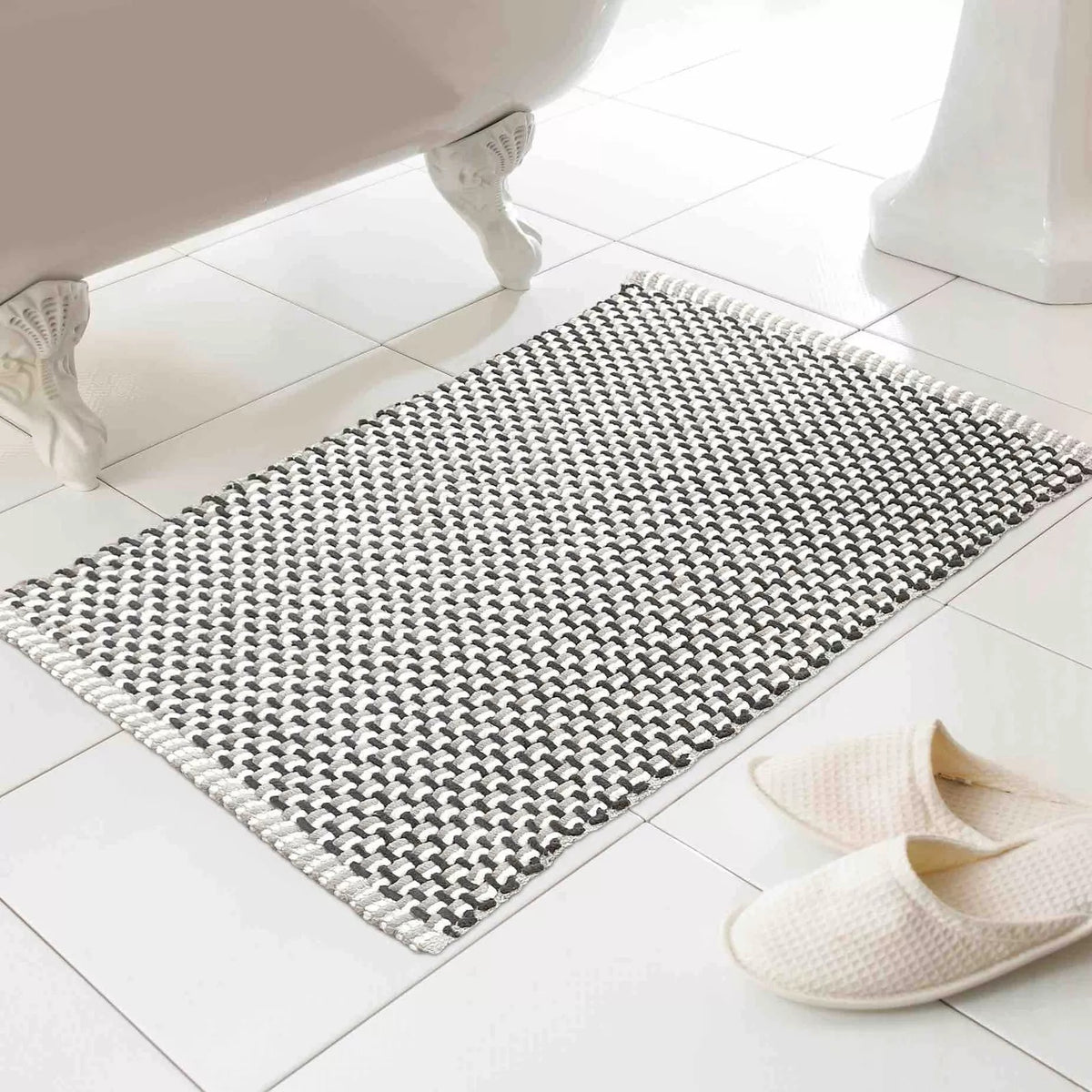 Luxe Bathroom Basket Weave Bathmat Grey 46cm x 76cm BMP228377
