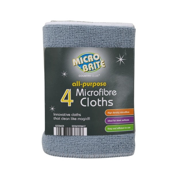 Micro Brite All-Purpose Microfibre Cloths Assorted Colour Pack of 4 CLE236624 | Multi-Purpose | High Density Microfibre | Ideal for Most Surfaces | Easy and Efficient to Use | Breeze Through Cleaning Chores