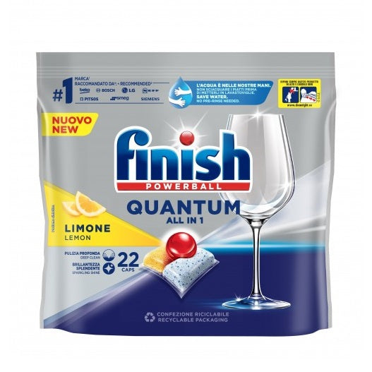 Finish Powerball Quantum All In 1 Lemon Scent Dishwasher Tablets Multicoloured Pack of 22 24052 | Deep Clean and Shine |  Powerful Grease Removal | No Pre-Rinse Needed