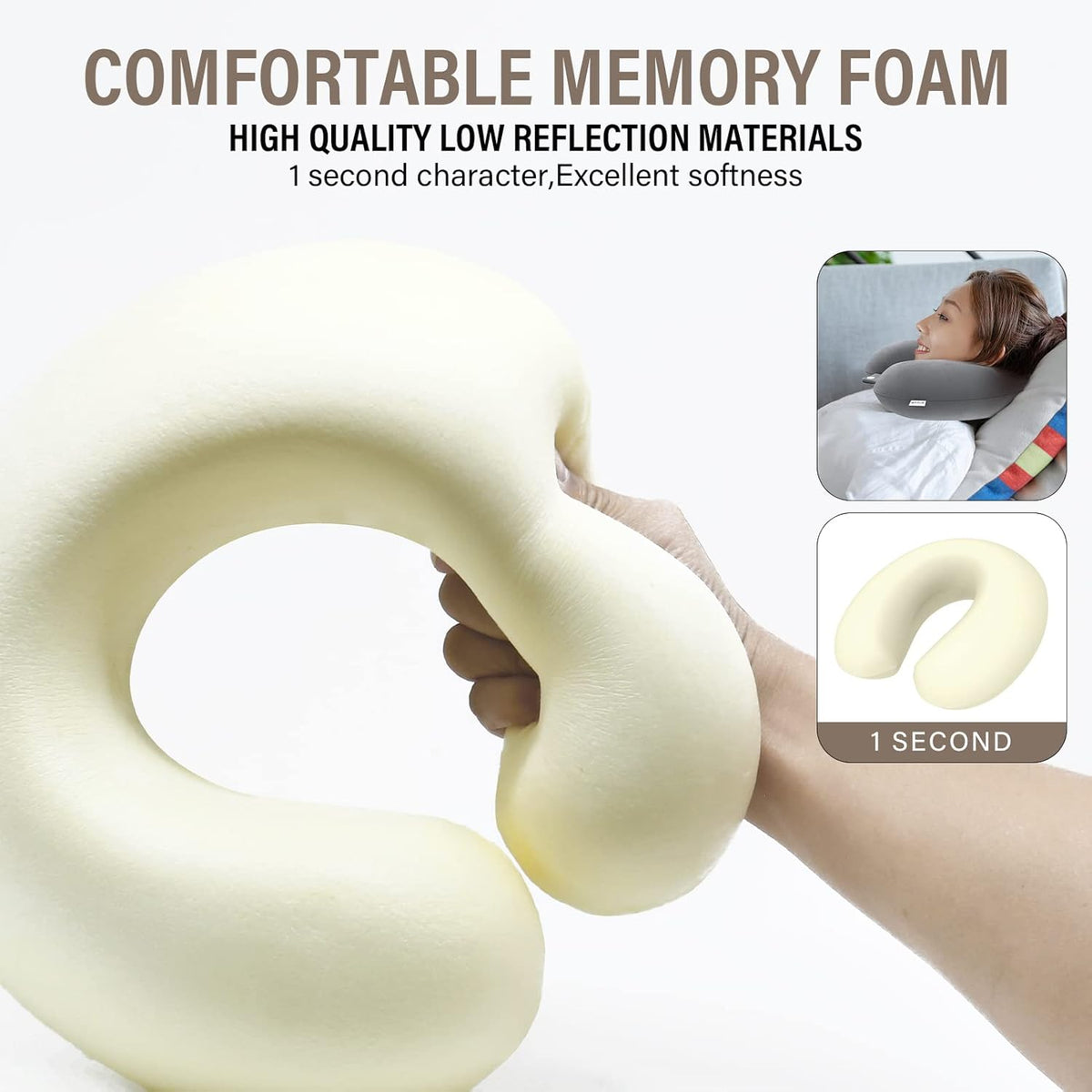 GlobeTrek Memory Foam Travel Neck Pillow Grey HWP227844 | Soft Support Cushion for Head and Neck | Ideal for Flights-Car and Train Travel | Ergonomic U-Shaped Design