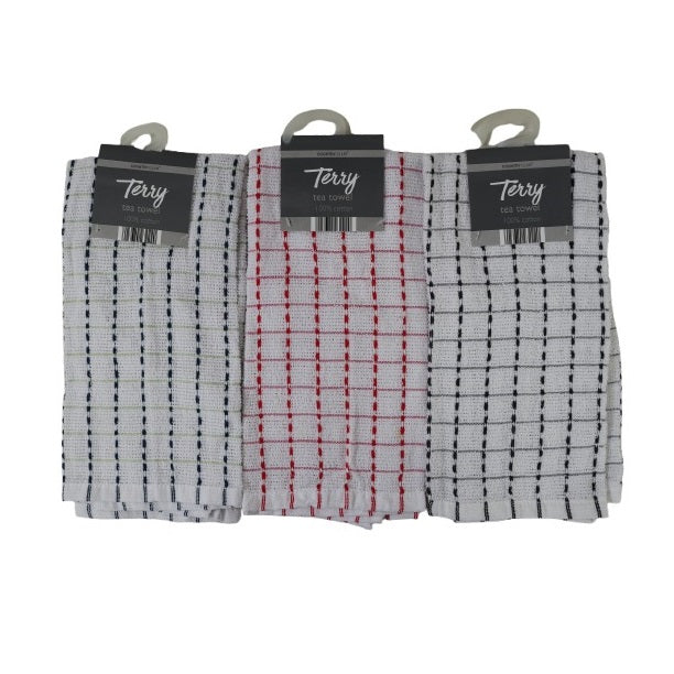 Country Club Terry Tea Towels Assorted Colours 45cm x 65cm Pack of 1 KTP232237 | Super Absorbent Kitchen Dish Towels | Quick-drying and Lint-free | 100 Percent Cotton