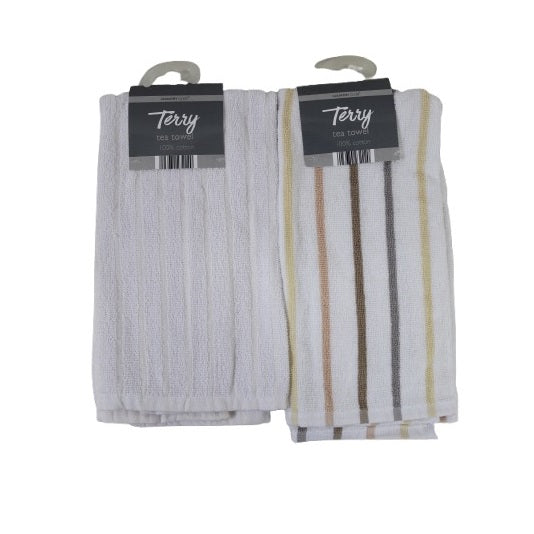 Country Club Terry Tea Towels Assorted Colours 45cm x 65cm Pack of 1 KTP232237 | Super Absorbent Kitchen Dish Towels | Quick-drying and Lint-free | 100 Percent Cotton