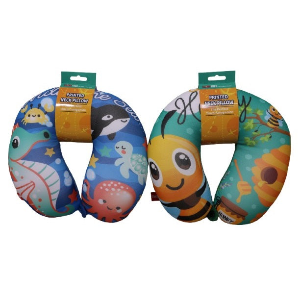 GlobeTrek Printed Travel Neck Pillow Assorted Colours Pack of 1 HWP229213 | Soft Support Cushion for Head and Neck | Ideal for Flights-Car and Train Travel | Ergonomic U-Shaped Design