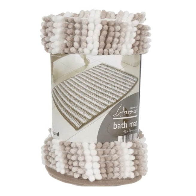 Country Club Step-Out Chenille Loop Neutral Stripe Bath Mat Assorted Colours 46cm x 76cm Pack of 1 BMP231490 | Super Soft Absorbent Microfiber Rug | Non-Slip and Quick-Dry Bathroom Mat