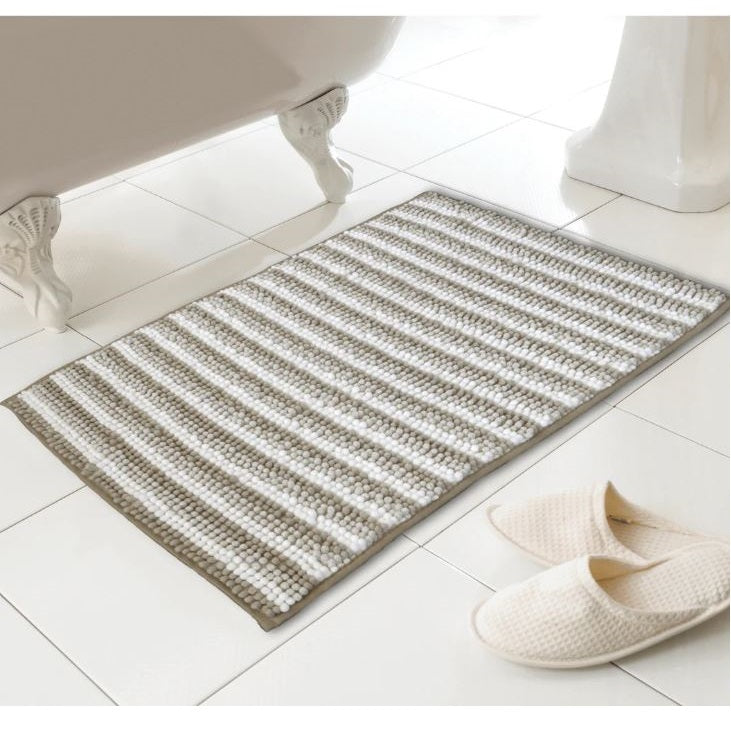 Country Club Step-Out Chenille Loop Neutral Stripe Bath Mat Assorted Colours 46cm x 76cm Pack of 1 BMP231490 | Super Soft Absorbent Microfiber Rug | Non-Slip and Quick-Dry Bathroom Mat