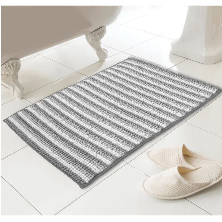 Country Club Step-Out Chenille Loop Neutral Stripe Bath Mat Assorted Colours 46cm x 76cm Pack of 1 BMP231490 | Super Soft Absorbent Microfiber Rug | Non-Slip and Quick-Dry Bathroom Mat