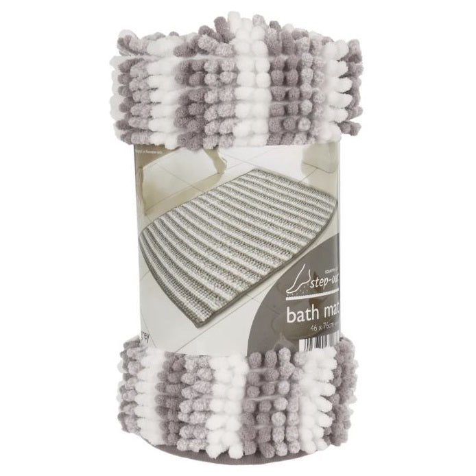 Country Club Step-Out Chenille Loop Neutral Stripe Bath Mat Assorted Colours 46cm x 76cm Pack of 1 BMP231490 | Super Soft Absorbent Microfiber Rug | Non-Slip and Quick-Dry Bathroom Mat