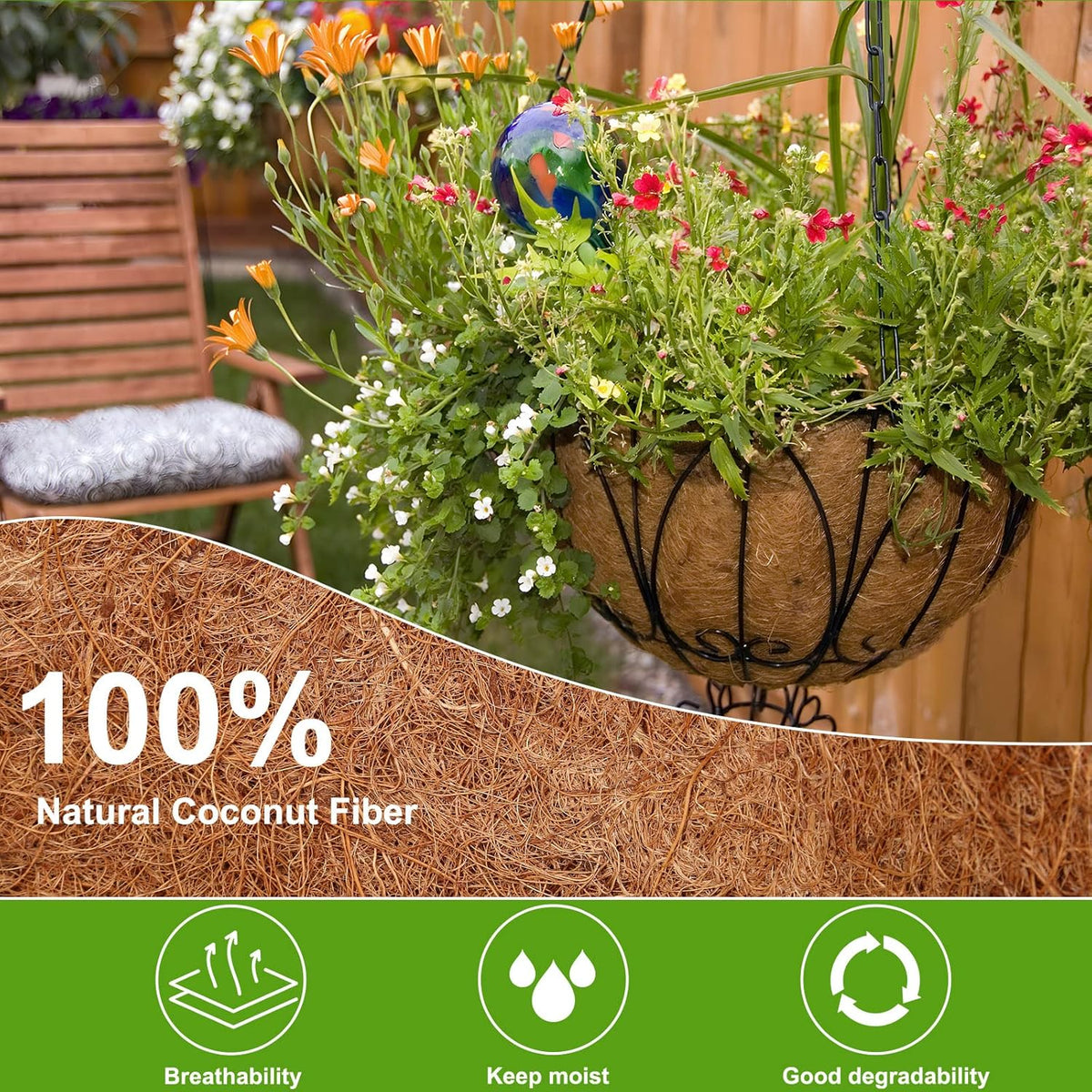SiL Outdoor Living Coco Basket Liner Brown 31cm x 31cm x 14cm 222g GG5034 | Natural Coconut Fiber | Hanging Basket Liner for Planters and Flowers | Durable and Breathable for Healthy Plant Growth
